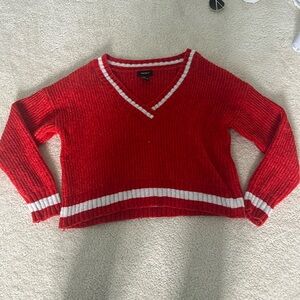 Red and White V-Neck Sweater